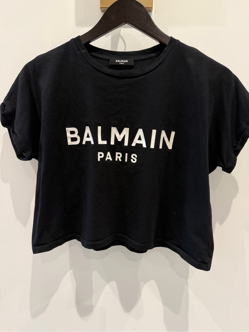 Balmain Black and White Logo Crop Tee